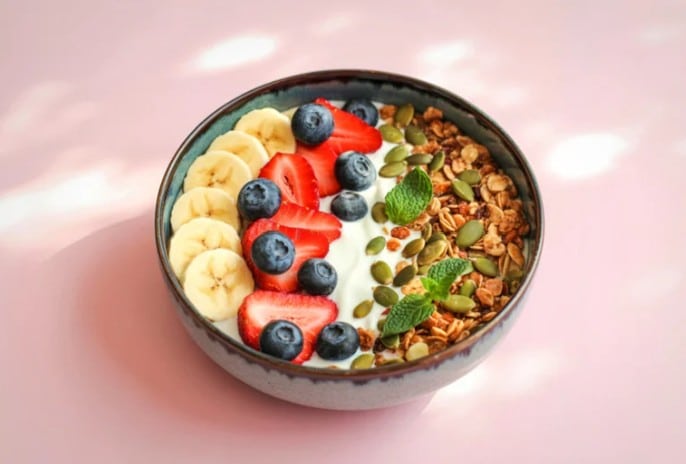Bowl de yaourt grec aux fruits frais, granola et graines de courge - Fit Club Le 20/80